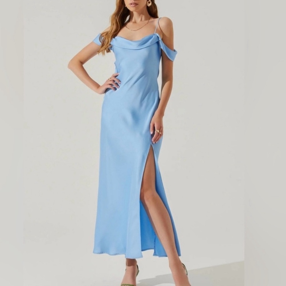 ASTR the label Kitura cold shoulder dress- blue